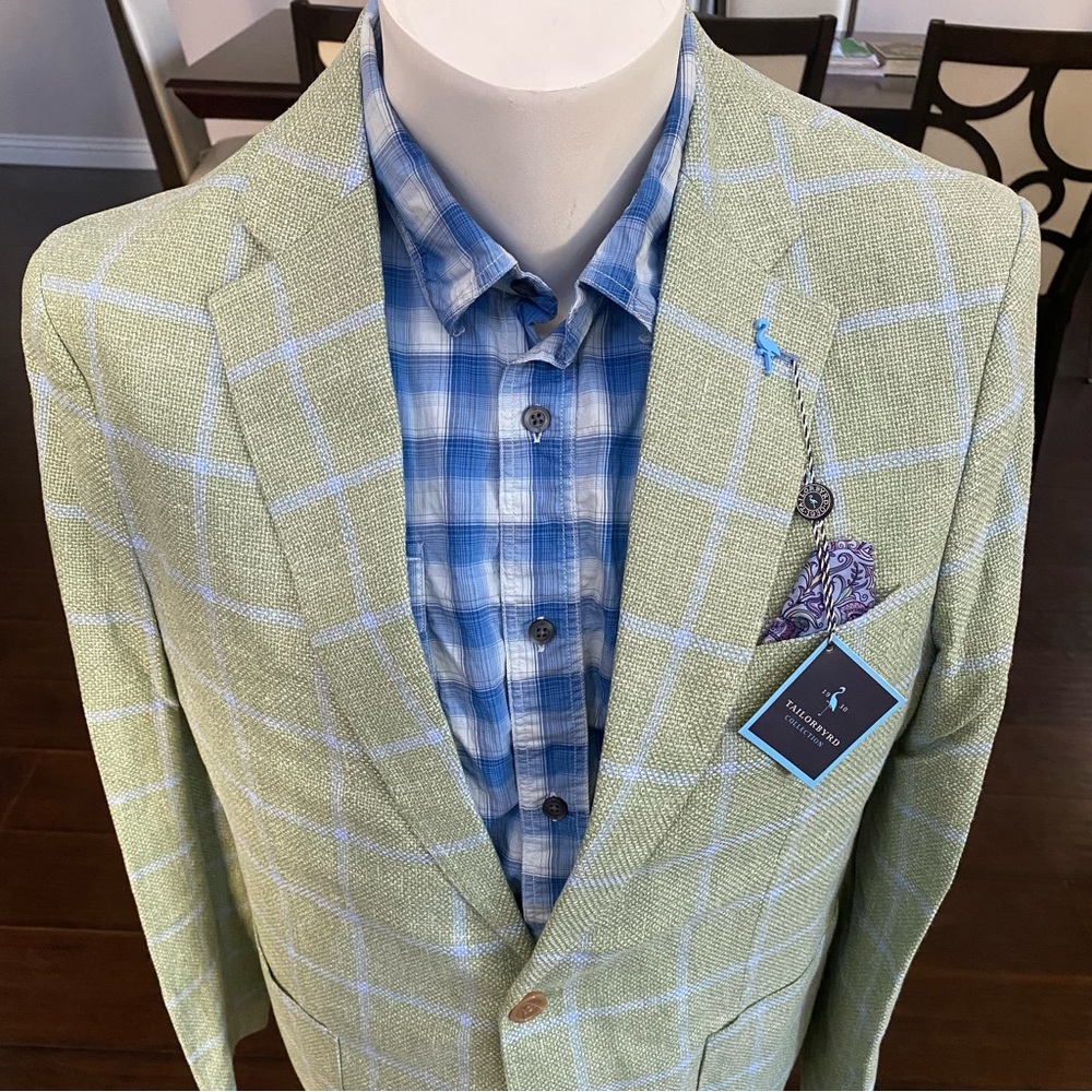 New Tailorbyrd linen blend check- pattern/ windowpane sports coat men’s size 44R